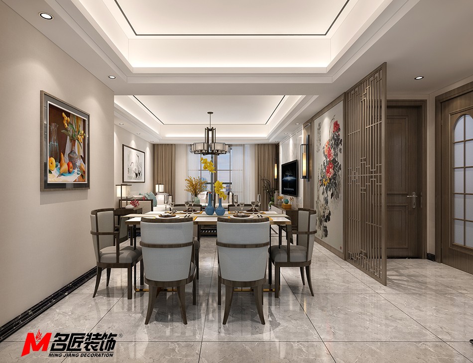 新中式风格室内装修设计效果图-普洱中海寰宇三居123平米