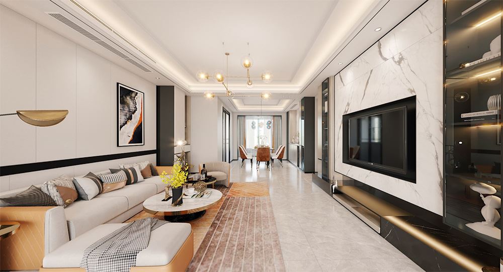 普洱室内装修潘村公寓四居180平米-现代轻奢风格室内设计家装案例