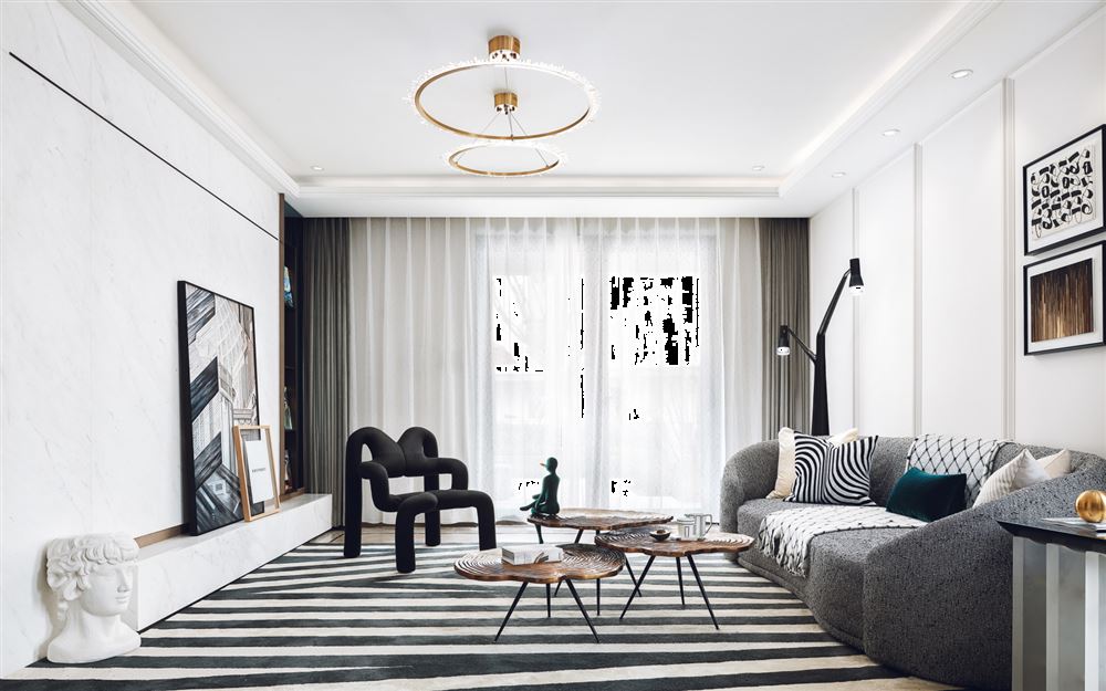 普洱室内装修风尚国际129平米三居-法式轻奢风格室内设计家装案例