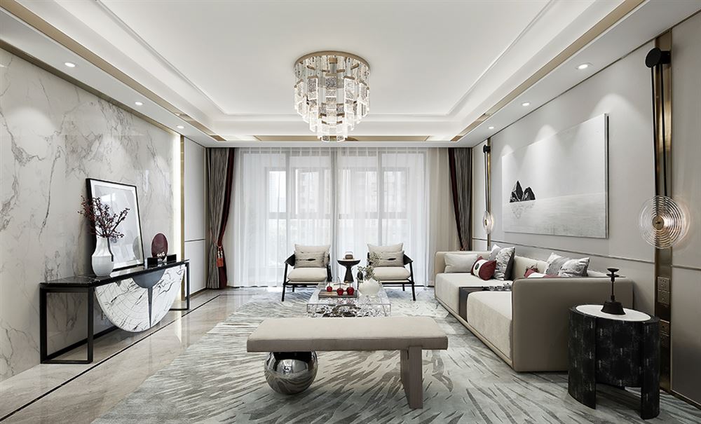 普洱室内装修桐达翰林居137平米-现代新中式风格室内设计家装案例