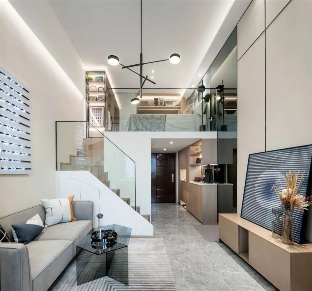 普洱汇悦城41平米复式公寓-现代轻奢风格普洱复式公寓室内装修设计