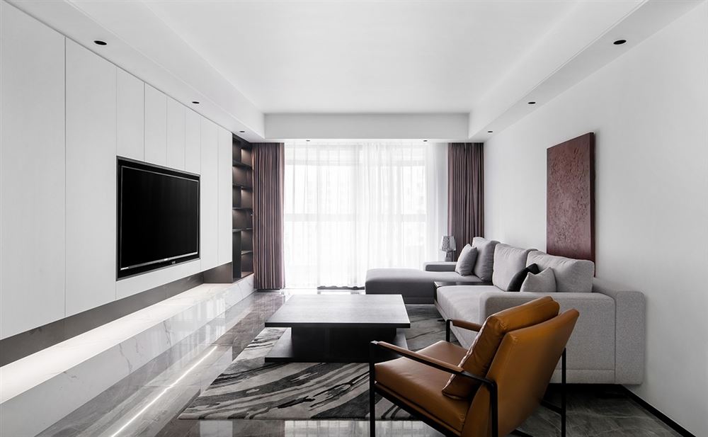 普洱装修设计锦江国际新城126平方米三居-现代极简风格室内家装案例效果图